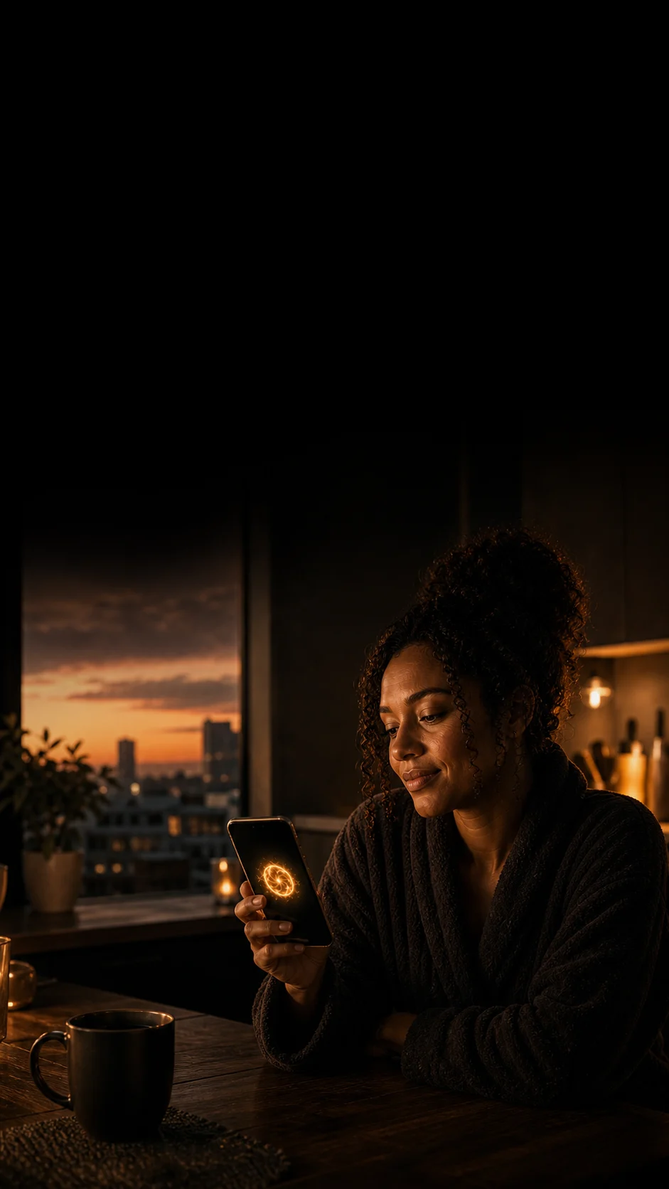 A woman starts the morning with Jax glowing on her phone before the day begins.