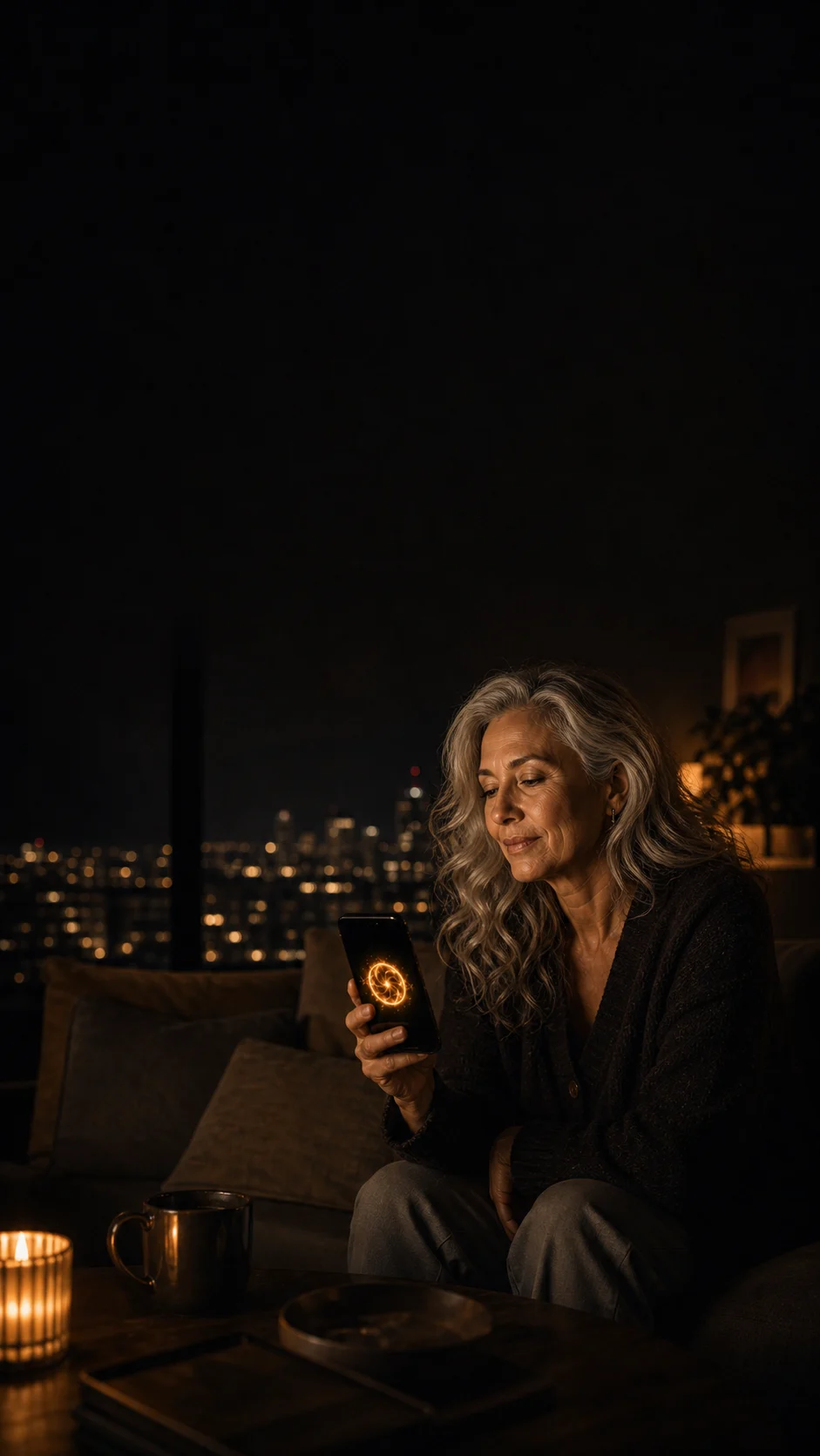 A woman speaks with Jax in a quiet room, calm and understood.