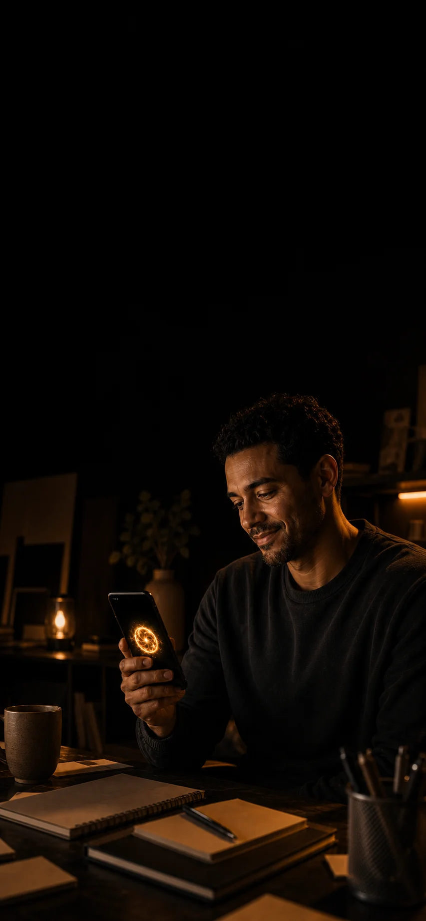 A man in a calm dark office holds Jax after too many priorities.