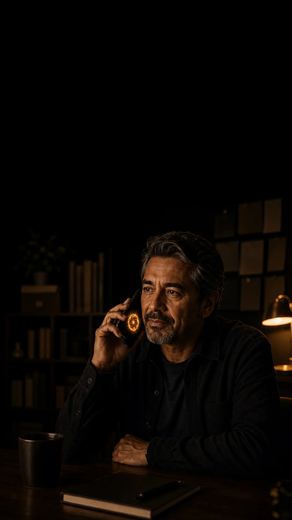 A man talks with Jax in an office where context carries across time.
